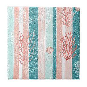Carreau Motif de plage à rayures de corail côtier