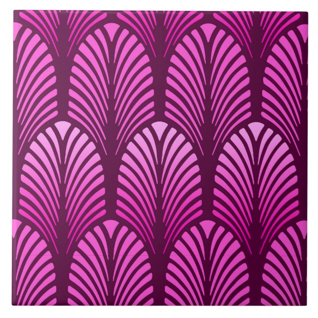 Carreau Motif de plume d'art déco, pourpre d'améthyste (Devant)