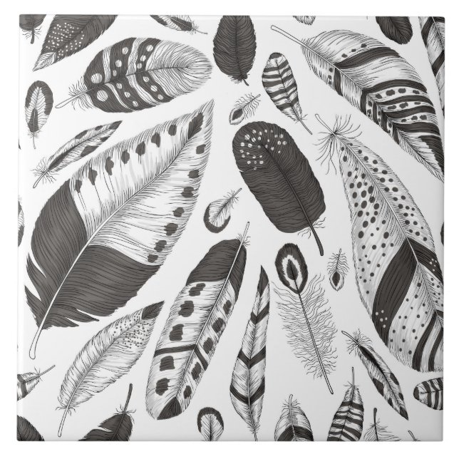 Carreau Motif de plumes noir et blanc (Devant)