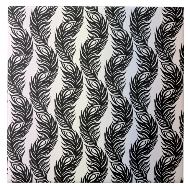 Carreau Motif de plumes Peacock abstrait noir et blanc (Devant)