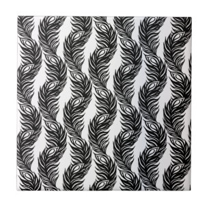 Carreau Motif de plumes Peacock abstrait noir et blanc