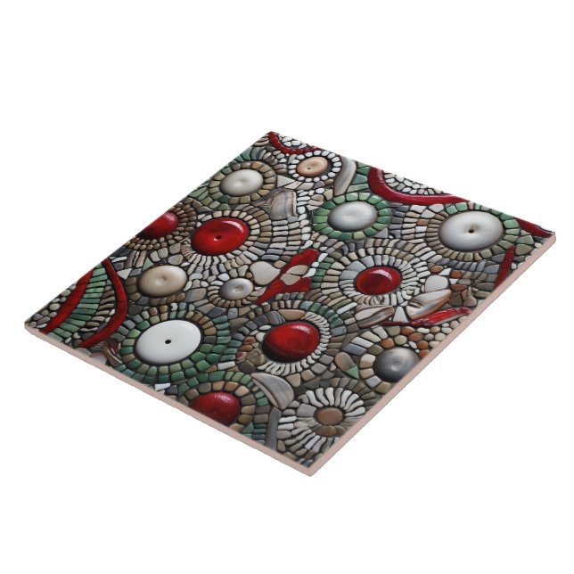 Carreau Motif de points de Noël rouge et blanc (Côté)