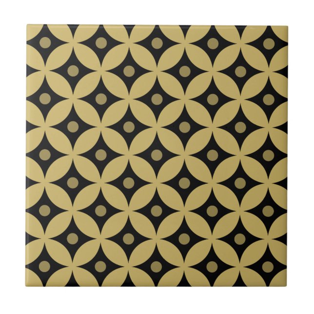 Carreau Motif de pois élégant de cercle de noir et d'or (Devant)