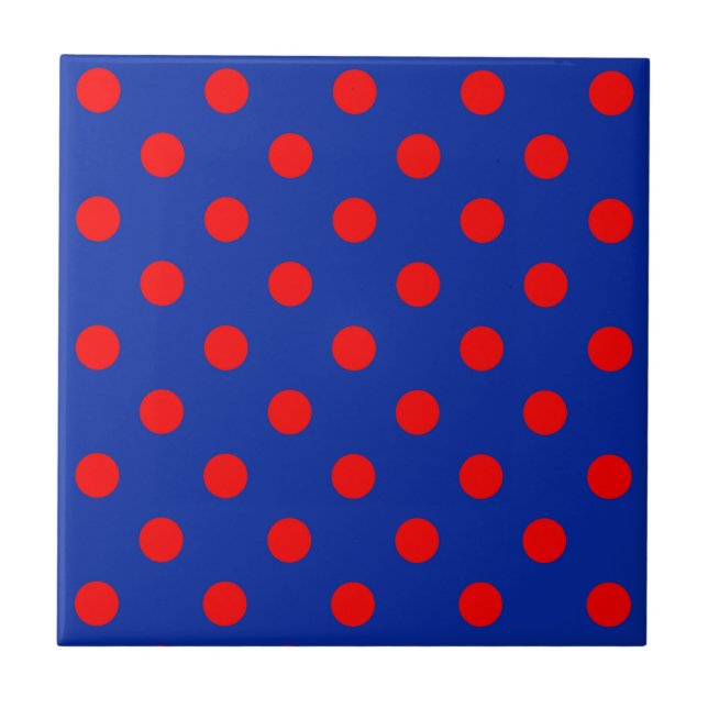 Carreau Motif de pois rouges sur fond bleu  (Devant)