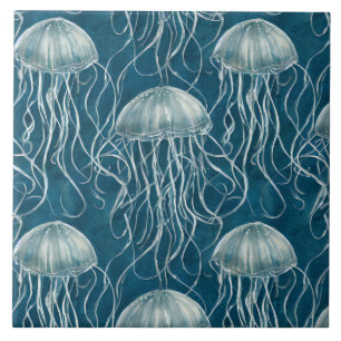 Carreau Motif de poisson marine bleu et blanc gelée