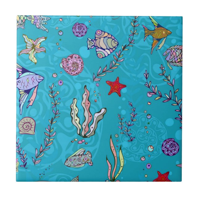Carreau Motif de poisson turquoise (Devant)