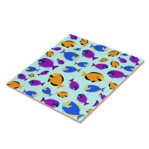 Carreau Motif de poissons tropicaux colorés en Mer Bleue