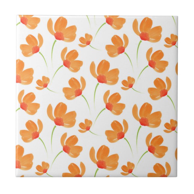 Carreau Motif de Poppies d'aquarelle orange (Devant)