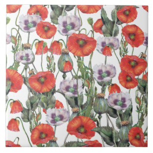 Carreau Motif de Poppies rouges et violettes