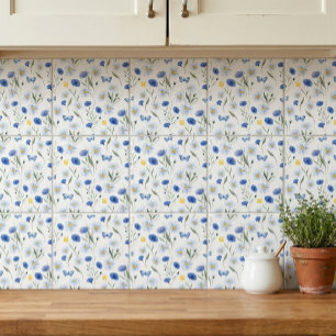 Carreau Motif de prairie de fleurs sauvages à l'aquarelle