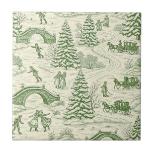 Carreau Motif de promenade en traîneau de Noël Toile Verte