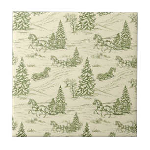 Carreau Motif de promenade en traîneau de Noël Toile Verte
