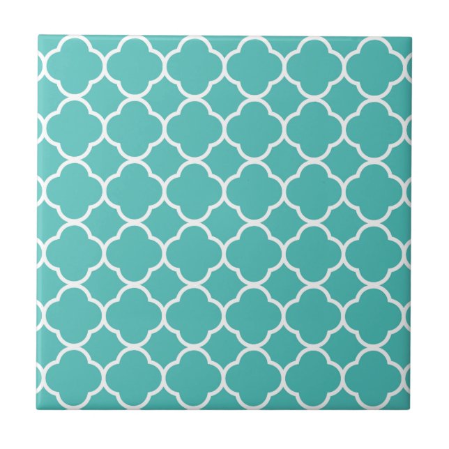 Carreau Motif de Quatrefoil bleu-vert (Devant)