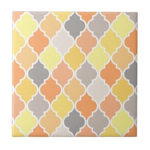 Carreau Motif de quatrefoil jaune, orange et gris