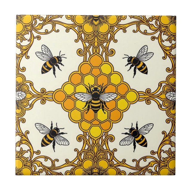 Carreau Motif de rayon de miel de l'abeille dorée (Devant)