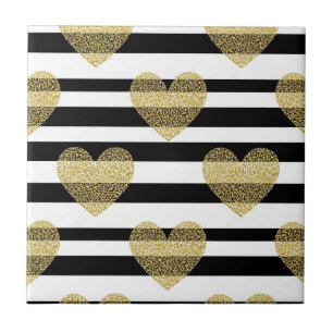 Carreau Motif de rayure de mariage à cœur doré élégant