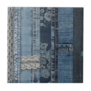 Carreau Motif de rayure en dentelle de denim indigo