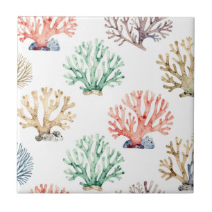 Carreau Motif de récif de corail à l'aquarelle