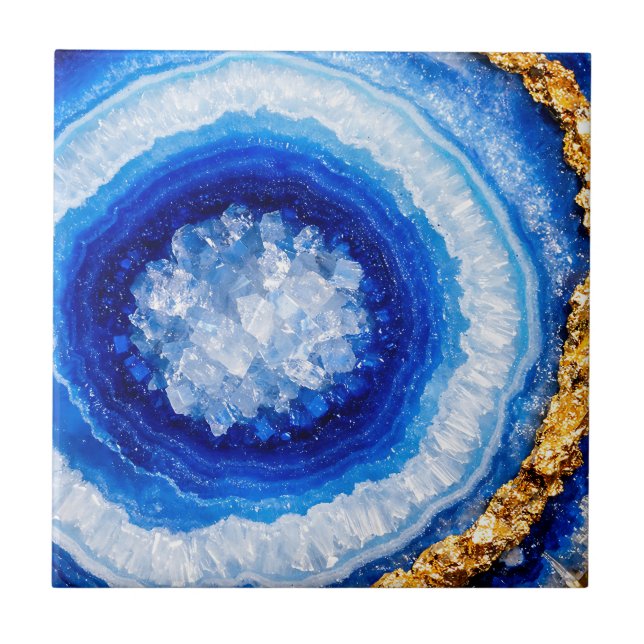 Carreau Motif de résine de géode bleu or (Devant)
