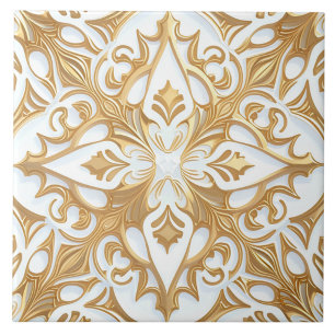 Carreau Motif de rinceaux floraux blancs et or