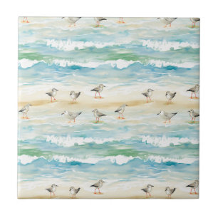Carreau Motif de rivage de bécasseau côtier (5)