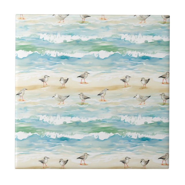 Carreau Motif de rivage de bécasseau côtier (5) (Devant)