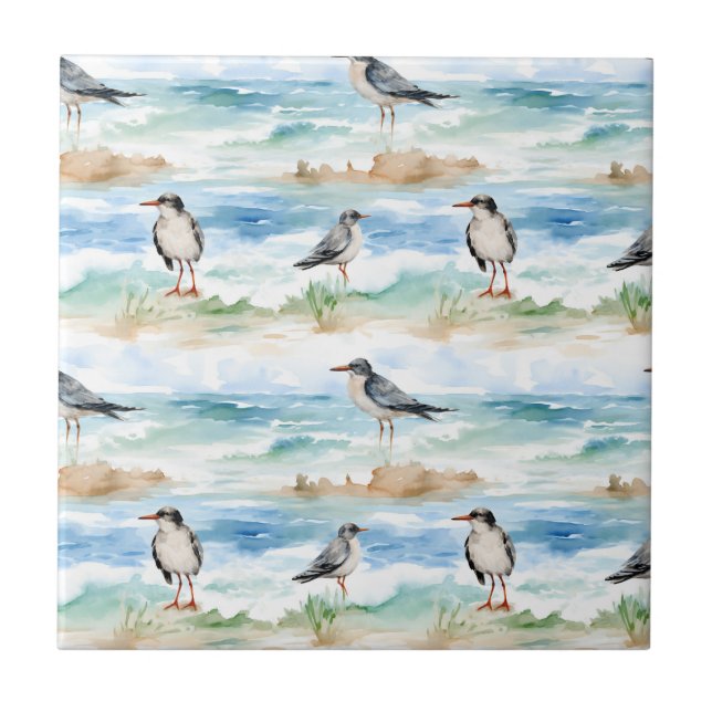 Carreau Motif de rivage du bécasseau côtier (4) (Devant)
