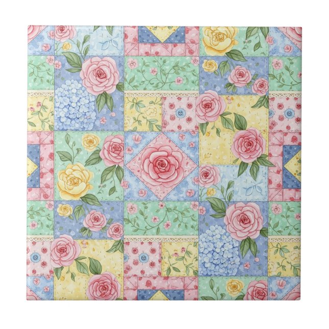 Carreau Motif de rose de courtepoint ancien (Devant)