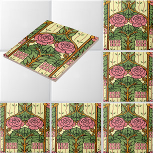 Carreau Motif de rose de feuillage floral Arts & Crafts Ré