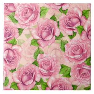 Carreau Motif de roses à l'aquarelle rose
