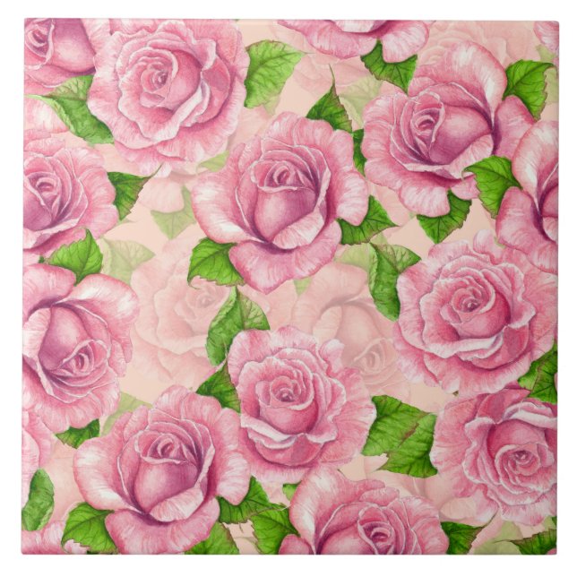 Carreau Motif de roses à l'aquarelle rose (Devant)