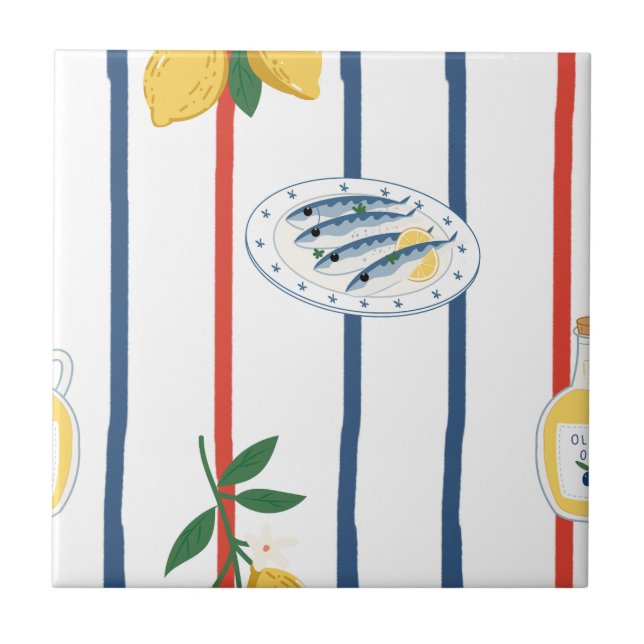 Carreau Motif de sardines et citrons méditerranéens (Devant)