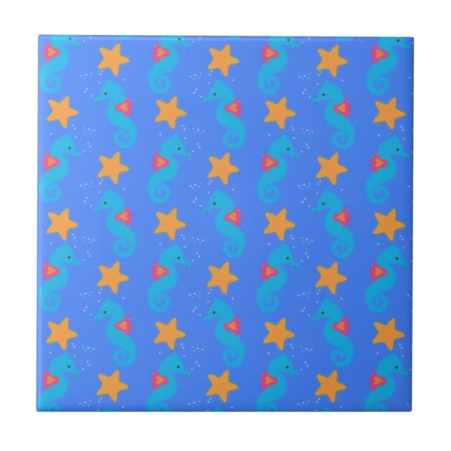 Carreau Motif De Seahores Bleues Et De Starfish (Devant)