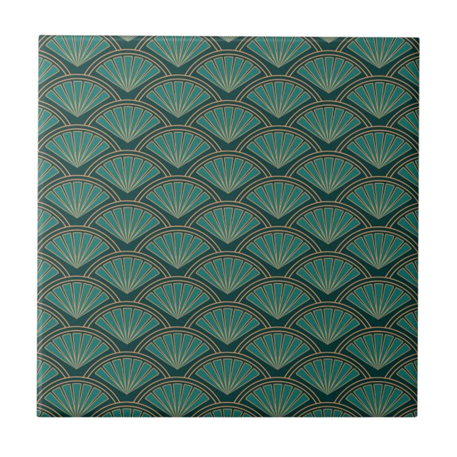 Carreau Motif de style Art déco en vert turquoise (Devant)