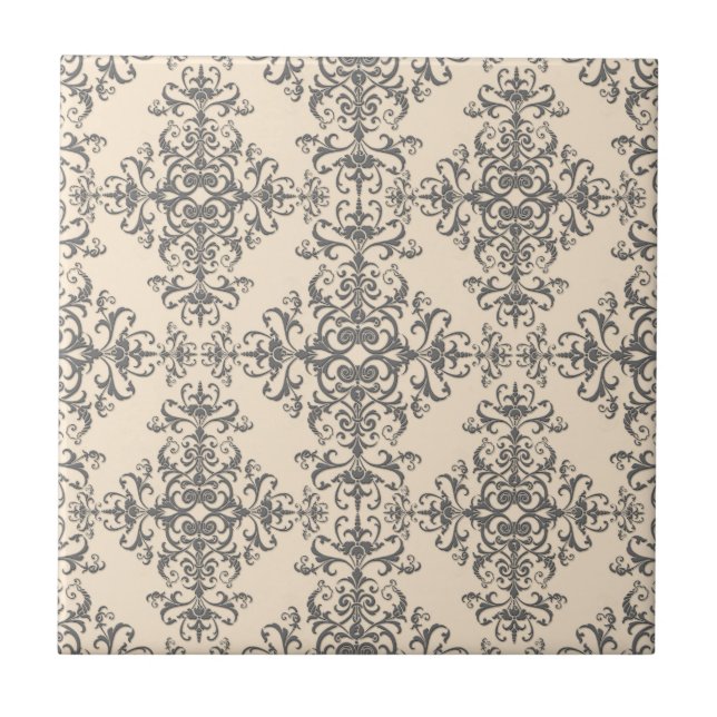 Carreau Motif de style damassé crème et gris élégant (Devant)