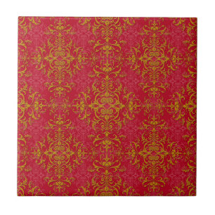 Carreau Motif de style damassé fantaisie rose profond et o