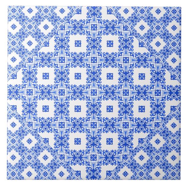 Carreau Motif de style délice iznik bleu méditerranéen (Devant)