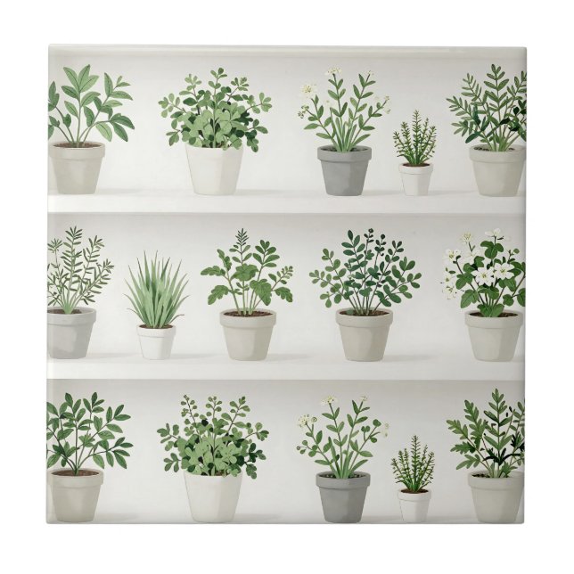 Carreau Motif de tablette de plantes en pot à l'aquarelle (Devant)