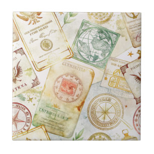 Carreau Motif de tampon de voyage du monde vintage (7)