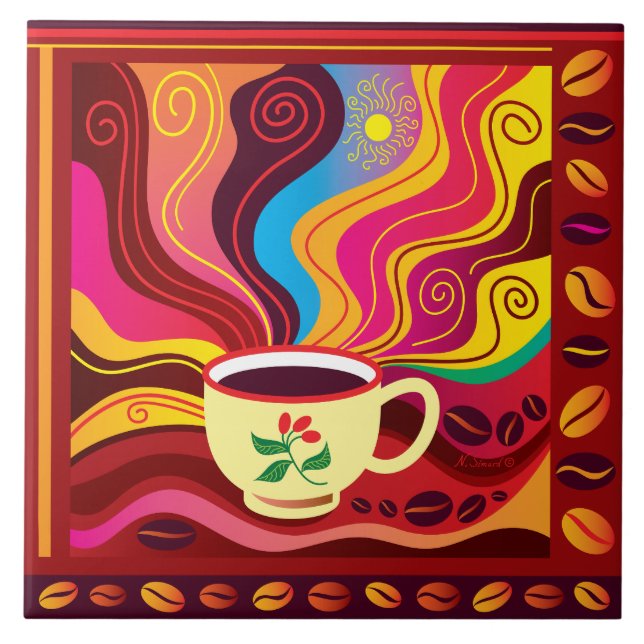 Carreau Motif de tasse de café fumant (Devant)