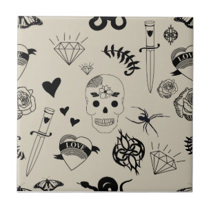 Carreau Motif de tatouage à main noir et beige