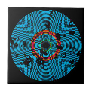 Carreau Motif de texture de disque vinyle multicolore bleu