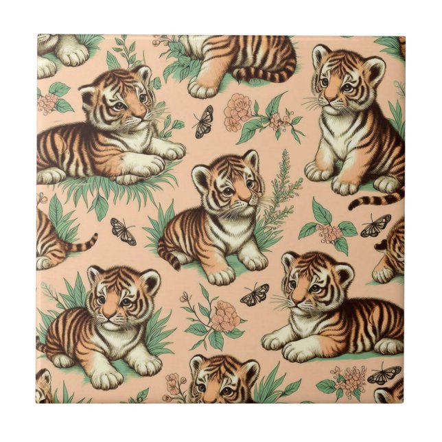 Carreau Motif de tigre de bébé Vintage (Devant)