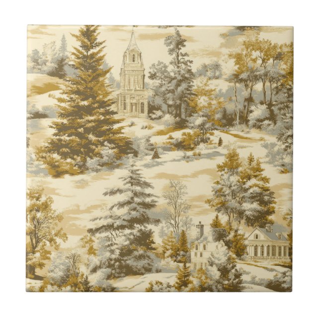 Carreau Motif de Toile de Jouy Forêt d'Hiver (4) (Devant)