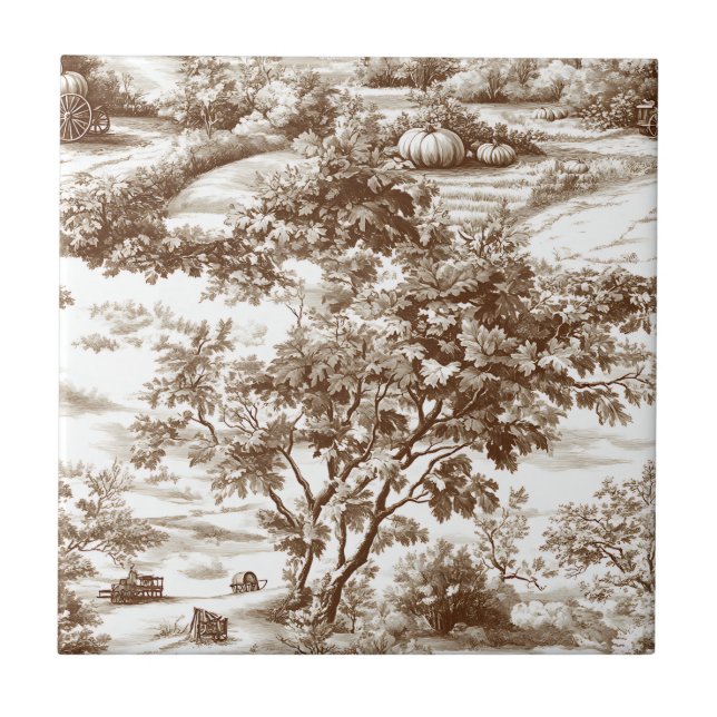 Carreau Motif de toile de pumpkin sépia rustique de ferme (Devant)