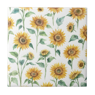 Carreau Motif de tournesol Aquarelle Botanique