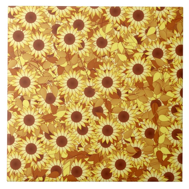 Carreau Motif de tournesol - or, jaune et marron (Devant)