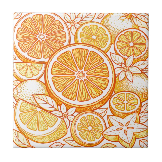 Carreau Motif de tranche d'orange agrumes vibrant (Devant)