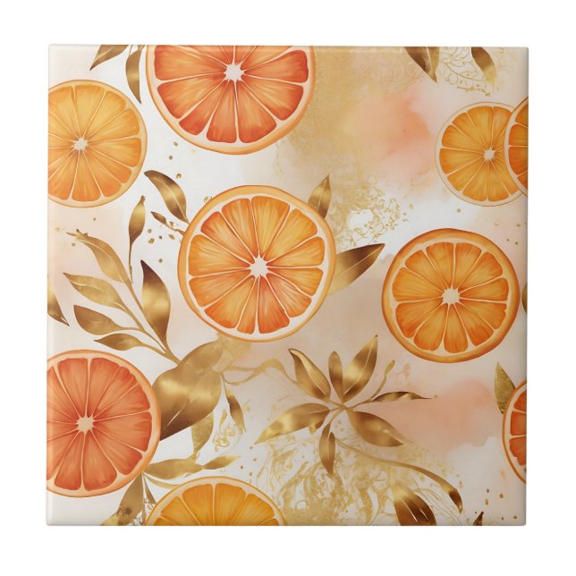 Carreau Motif de tranche d'orange dorée (Devant)