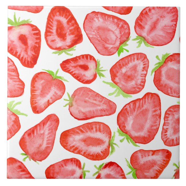 Carreau Motif de tranches de fraise d'aquarelle (Devant)
